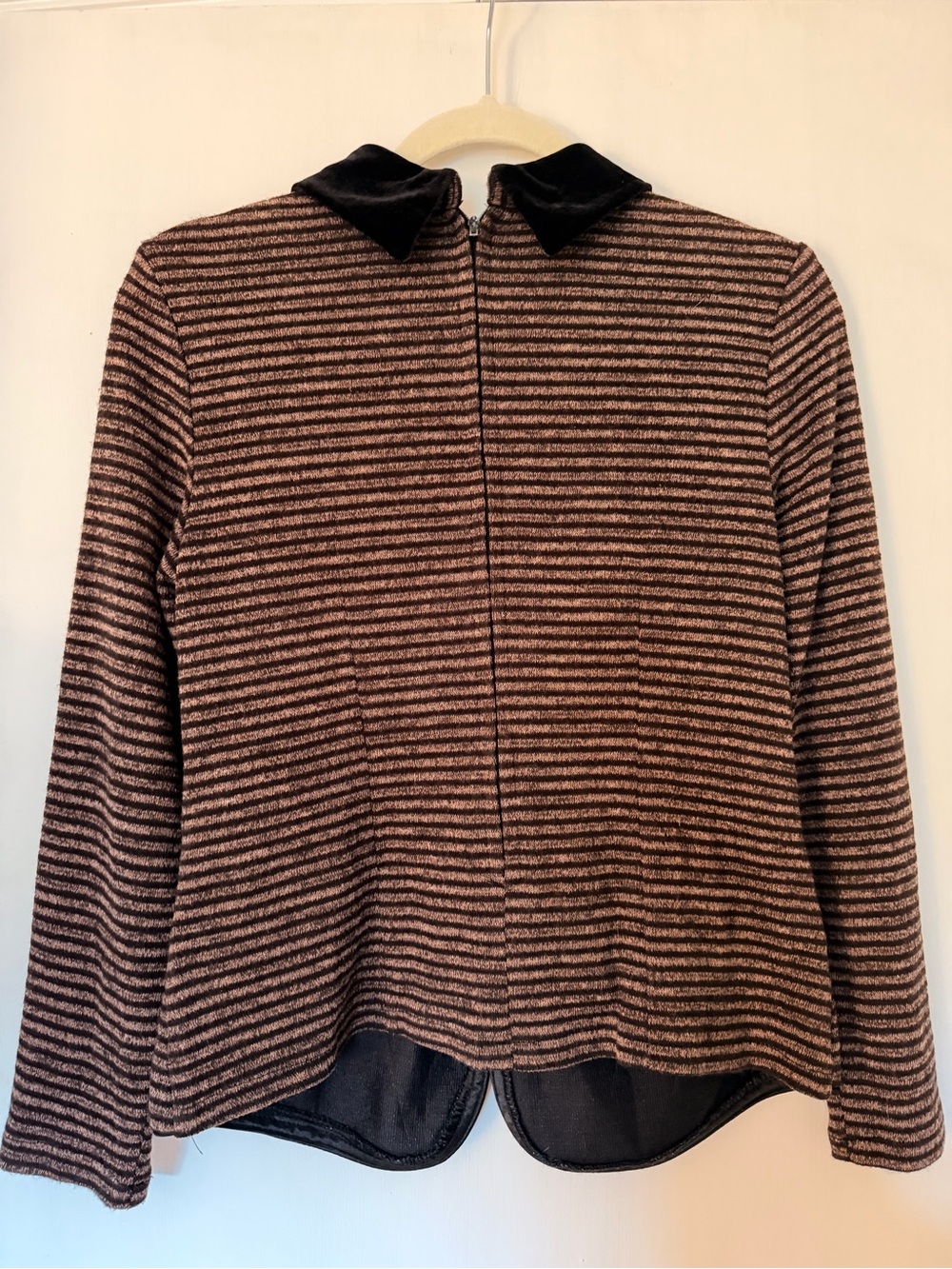 Vintage Style Women’s Striped Black & Brown Velvet-Trim Top - Picture 2 of 4